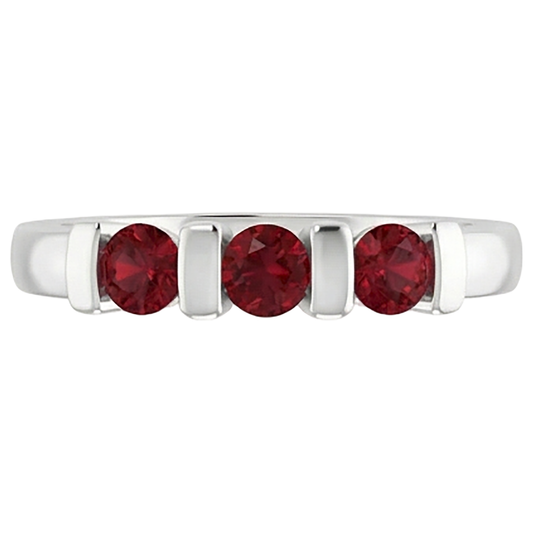 Three Stone Burma Ruby Ring 0.90 Carats Bar Setting Jewellery New