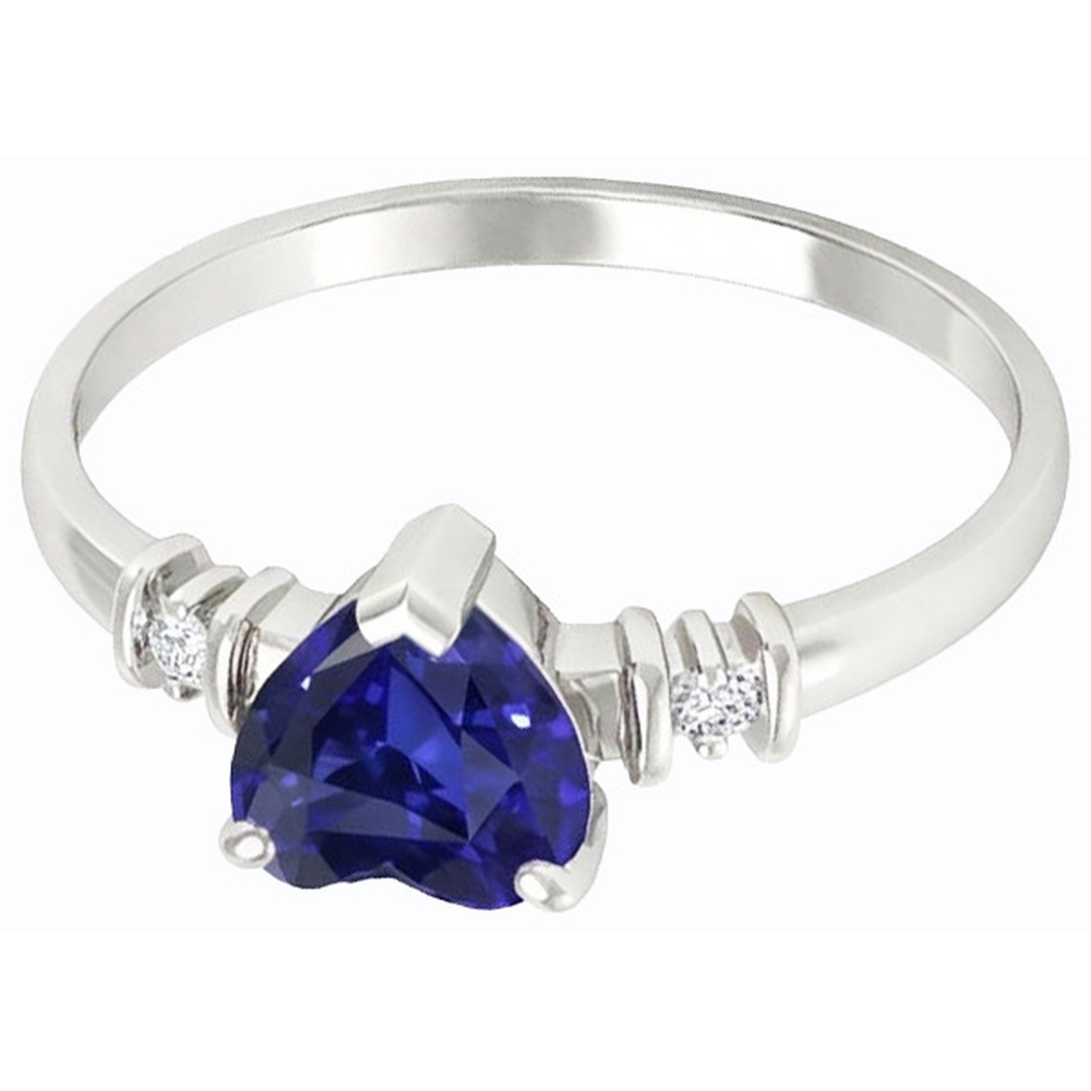 Three Stone Ceylon Sapphire Ring & Small Round Natural Earth Mined Diamonds 1.25 Carats