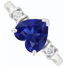 Three Stone Ceylon Sapphire Ring & Small Round Natural Earth Mined Diamonds 1.25 Carats