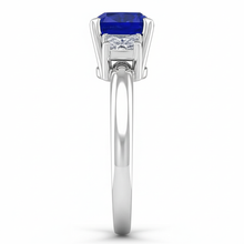 Three Stone Ceylon Sapphire With Natural Earth Mined Diamonds 3.50 Ct Ring White Gold