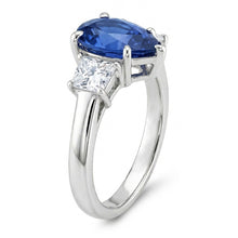 Three Stone Ceylon Sapphire With Natural Earth Mined Diamonds 3.50 Ct Ring White Gold