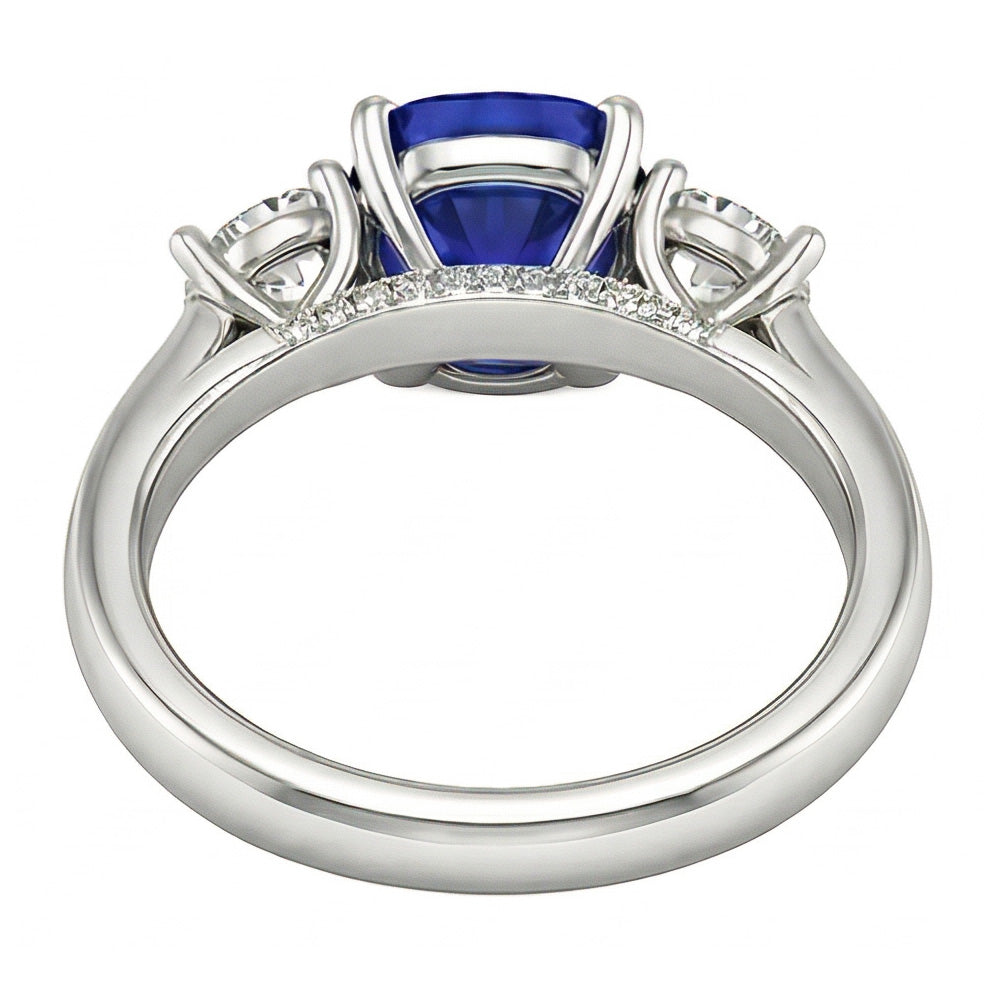 natural round sapphire 2.50ct ring on white background