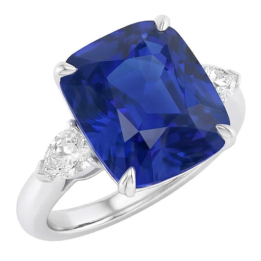 natural cushion sapphire 4ct ring front view