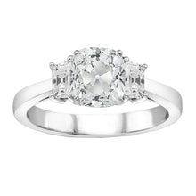 Three Stone Cushion Old Miner Natural Diamond Ring 14K Gold 2.50 Carats