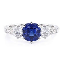 Three Stone Cushion Sapphire Ring Antique Style Natural Earth Mined Diamonds 2.50 Carats