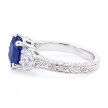 Three Stone Cushion Sapphire Ring Antique Style Natural Earth Mined Diamonds 2.50 Carats