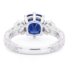 Three Stone Cushion Sapphire Ring Antique Style Natural Earth Mined Diamonds 2.50 Carats
