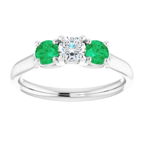 Three Stone Diamond Emerald Ring 2.40 Carats White Gold 14K