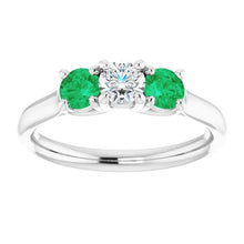 Three Stone Diamond Emerald Ring 2.40 Carats White Gold 14K