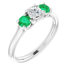 Three Stone Diamond Emerald Ring 2.40 Carats White Gold 14K