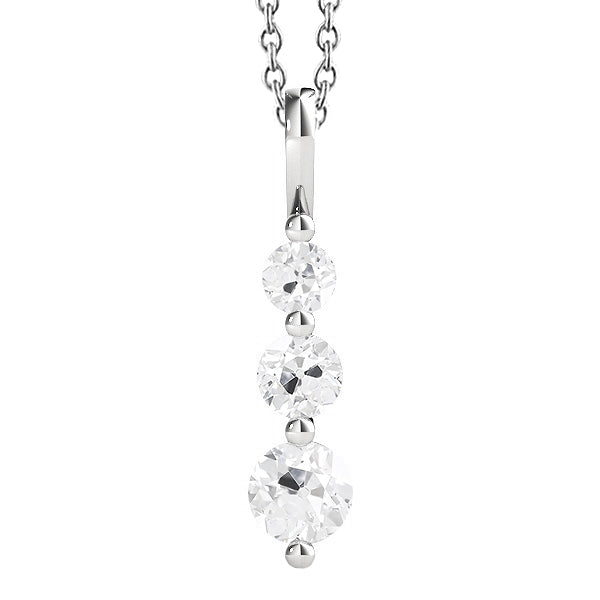 Three Stone Diamond Pendant Prong Set Round Real Old Miner 2.50 Carats
