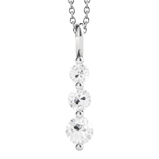 Three Stone Diamond Pendant Prong Set Round Real Old Miner 2.50 Carats