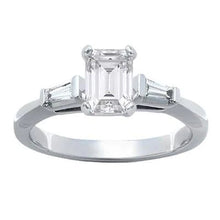 Three Stone Emerald And Baguette Cut Real Diamond Ring 1.61 Carats