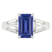 Three Stone Emerald Blue Sapphire Engagement Ring Gold 14K