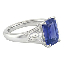 Three Stone Emerald Blue Sapphire Engagement Ring Gold 14K