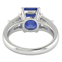 Three Stone Emerald Blue Sapphire Engagement Ring Gold 14K