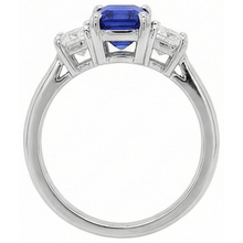 Three Stone Emerald Blue Sapphire & Natural Earth Mined Diamonds Ring
