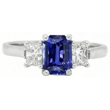 Three Stone Emerald Blue Sapphire & Natural Earth Mined Diamonds Ring