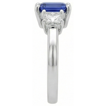 Three Stone Emerald Blue Sapphire & Natural Earth Mined Diamonds Ring