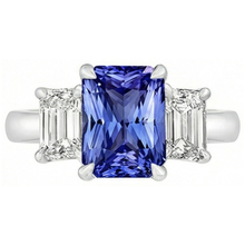 Three Stone Emerald Natural Earth Mined Diamond & Ceylon Sapphire Ring 3 Carats Prong Set