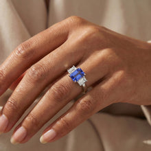 Three Stone Emerald Natural Earth Mined Diamond & Ceylon Sapphire Ring 3 Carats Prong Set
