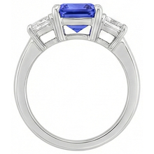 Three Stone Emerald Natural Earth Mined Diamond & Ceylon Sapphire Ring 3 Carats Prong Set