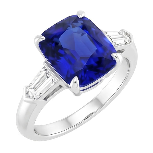 Three Stone Emerald Sapphire Ring 3.50 Carats Tapered Baguette Natural Earth Mined Diamond
