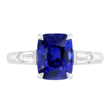 Three Stone Emerald Sapphire Ring 3.50 Carats Tapered Baguette Natural Earth Mined Diamond