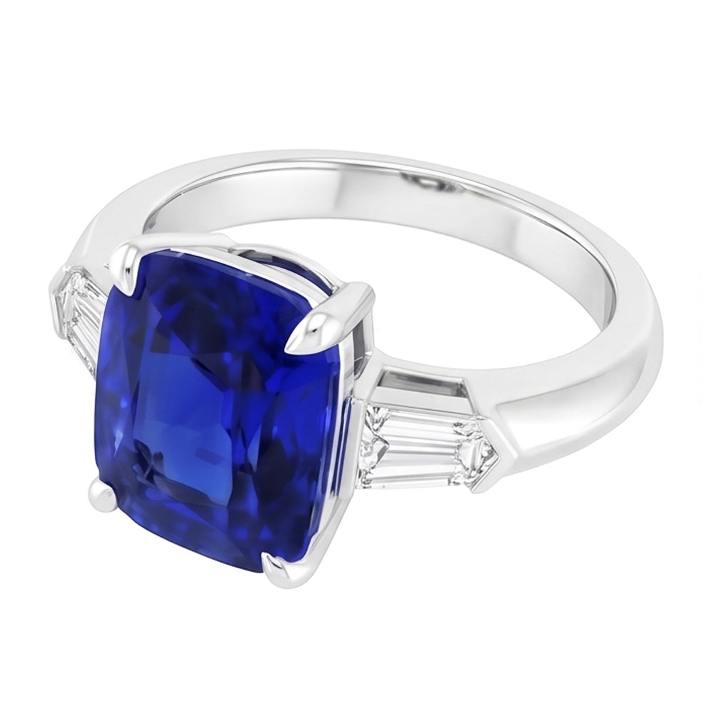 Three Stone Emerald Sapphire Ring 3.50 Carats Tapered Baguette Natural Earth Mined Diamond