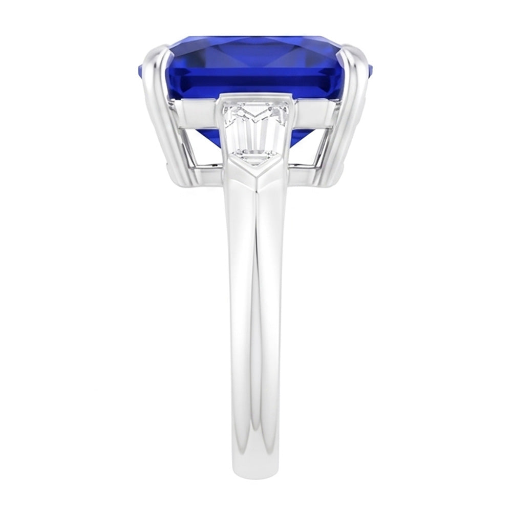 Three Stone Emerald Sapphire Ring 3.50 Carats Tapered Baguette Natural Earth Mined Diamond