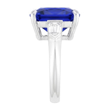 Three Stone Emerald Sapphire Ring 3.50 Carats Tapered Baguette Natural Earth Mined Diamond