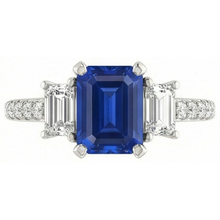 Three Stone Emerald Sapphire Ring With Accented Natural Earth Mined Diamonds 3.50 Carats