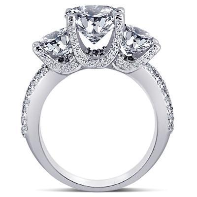 Three Stone Engagement Ring Pave Genuine Diamonds Gold White 14K