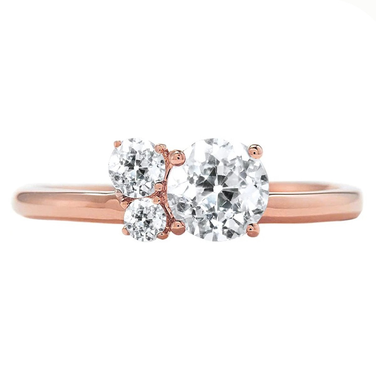 Three Stone Engagement Ring Round Old Mine Cut Natural Diamonds 1.25 Carats