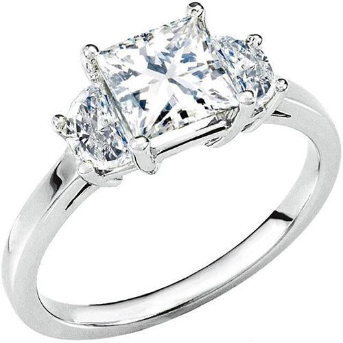 Three Stone Engagement Ring Set 2 Carats Real Diamond White Gold 14K