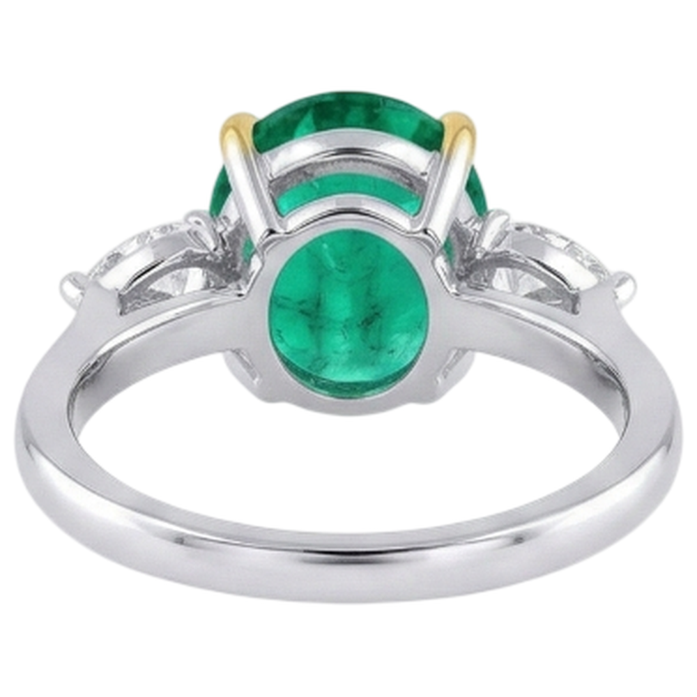 Precious Stone Ring Two-Tone 14K Gold with Colombian Emerald – back view