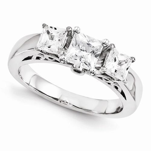 Three Stone Genuine Diamond Engagement Ring 2 Carats 14K White Gold