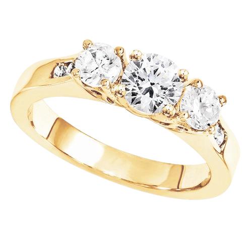 Three Stone Genuine Diamond Engagement Ring 2.80 Carats Yellow Gold New