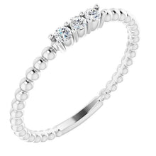 Three Stone Genuine Diamond Ring 0.50 Carats Beaded Women Jewelry