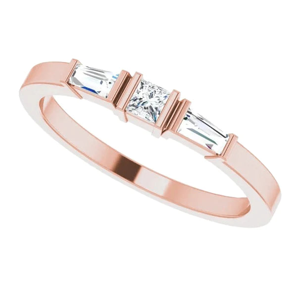 Three-Stone Genuine Diamond Ring 1.10 Carats Rose Gold 14K Jewelry
