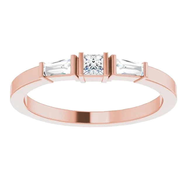 Three-Stone Genuine Diamond Ring 1.10 Carats Rose Gold 14K Jewelry