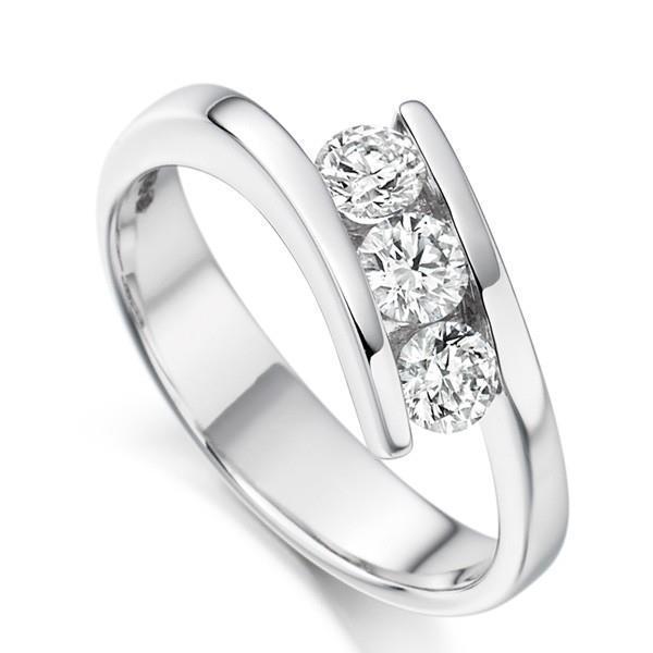 Three Stone Genuine Diamond Wedding Ring Jewelry 2.25 Ct. 14K White Gold