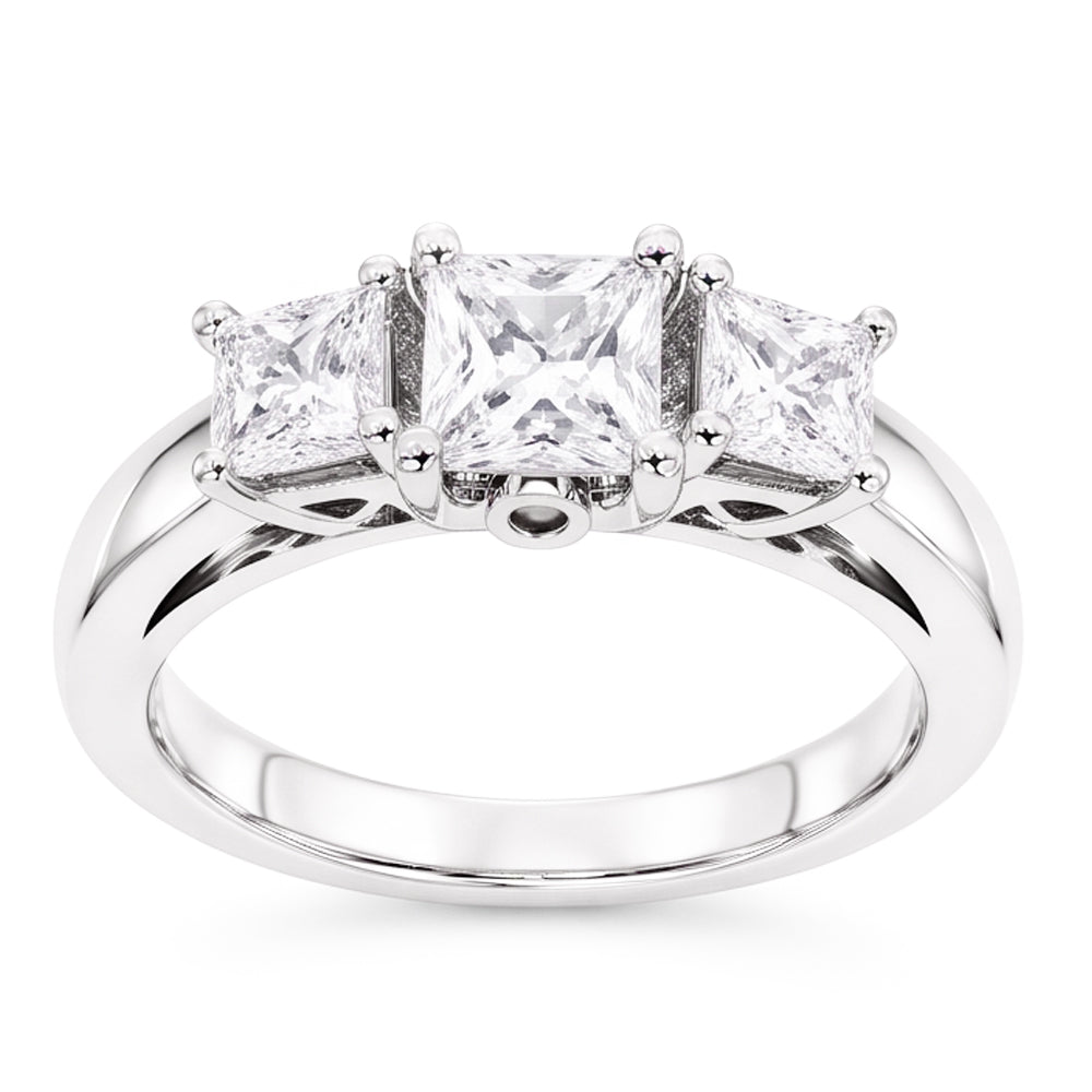 Three Stone Genuine Natural Earth Mined Diamond Engagement Ring 2 Carats 14K White Gold