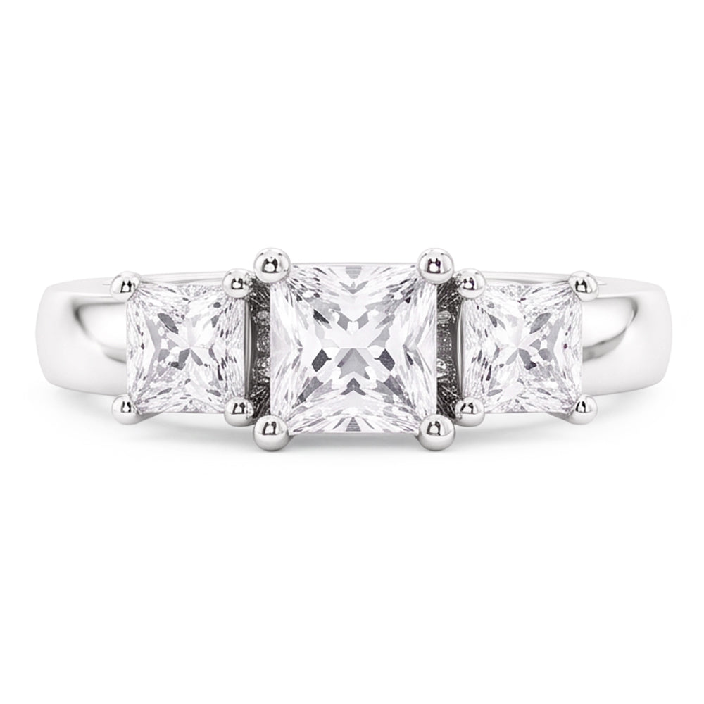 Three Stone Genuine Natural Earth Mined Diamond Engagement Ring 2 Carats 14K White Gold