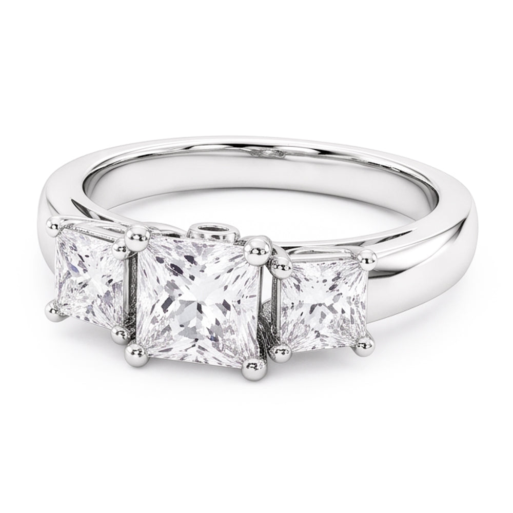 Three Stone Genuine Natural Earth Mined Diamond Engagement Ring 2 Carats 14K White Gold