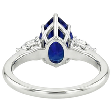 Three Stone Gold Pear Cut Ceylon Sapphire & Natural Earth Mined Diamond Ring 6.75 Carats