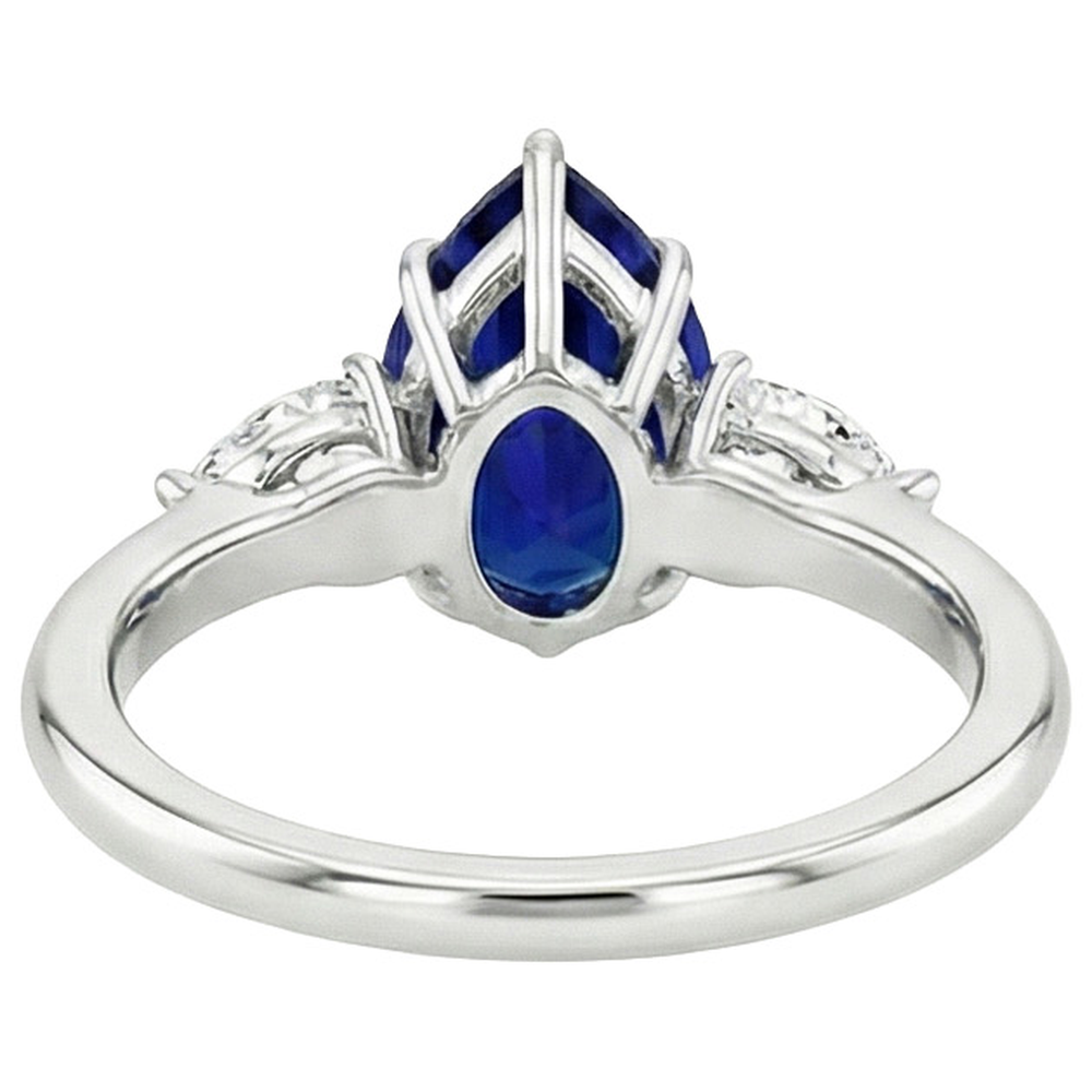 Three Stone Gold Pear Cut Ceylon Sapphire & Natural Earth Mined Diamond Ring 6.75 Carats