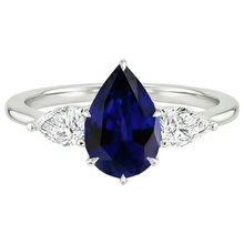 Three Stone Gold Pear Cut Ceylon Sapphire & Natural Earth Mined Diamond Ring 6.75 Carats