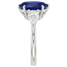 Three Stone Gold Pear Cut Ceylon Sapphire & Natural Earth Mined Diamond Ring 6.75 Carats