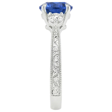 Three Stone Gold Ring Round Ceylon Sapphire & Natural Earth Mined Diamond 2.50 Carats New